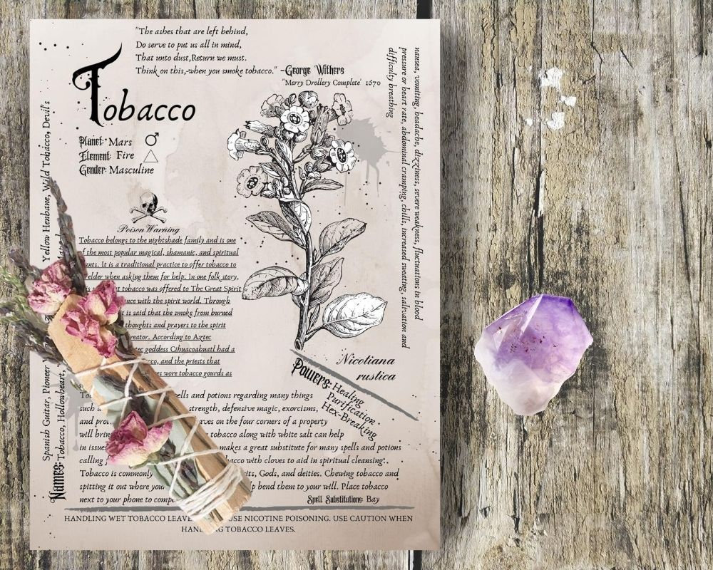 Tobacco- Grimoire Printable, Book of Shadows Printable, Poisonous Herbs,  Wiccan, Witch, Witchcraft, The Poisonous Herb Collection