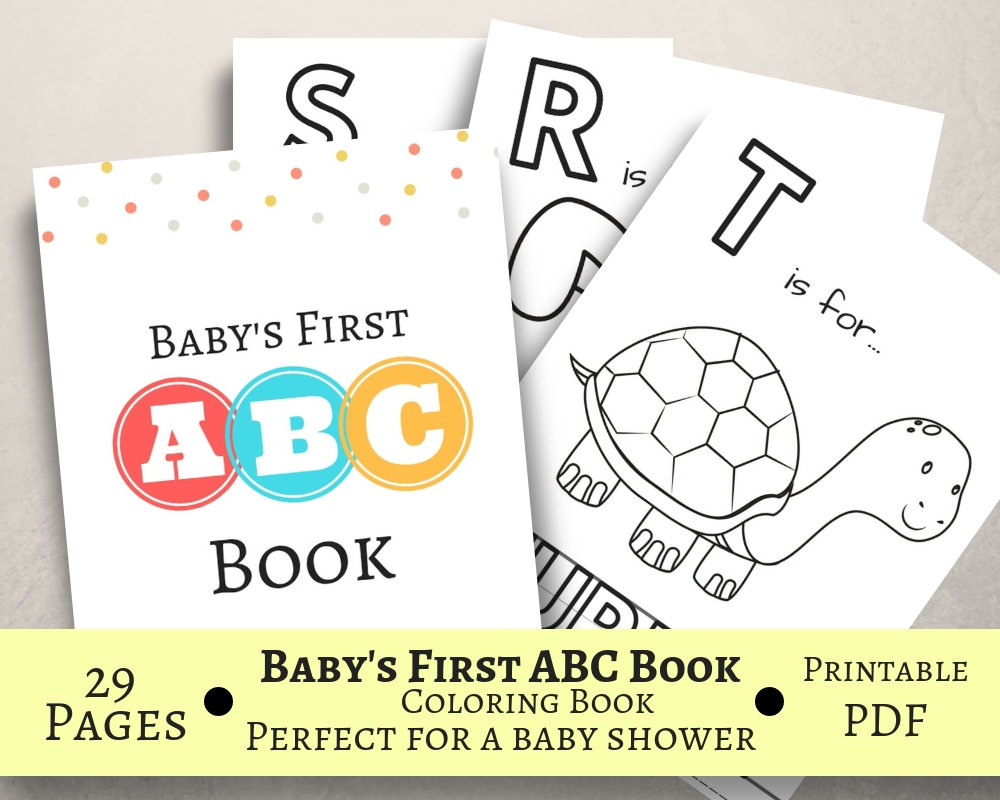 Baby S First Abc Book Baby Shower Game Coloring Book Etsy