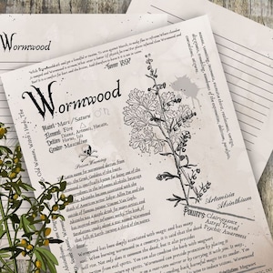 Wormwood- Grimoire Printable, Book of Shadows Printable, Poisonous Herbs, Wiccan, Witch, Witchcraft, The Poisonous Herb Collection
