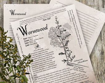 Wormwood- Grimoire Printable, Book of Shadows Printable, Poisonous Herbs, Wiccan, Witch, Witchcraft, The Poisonous Herb Collection
