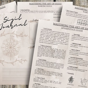 Puede incluir: Una guía sobre la magia de los sigilos, un tipo de magia simbólica utilizada para diversos propósitos. La guía incluye información sobre los orígenes de los sigilos, cómo usar los sigilos, los diferentes tipos de sigilos y ejemplos de sigilos. La guía está impresa en papel crema con un fondo marrón.