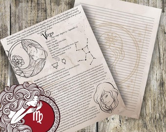 Virgo- Grimoire Printable, Book of Shadows Printable, Zodiac, Wiccan, Witch, Witchcraft, The Zodiac Collection