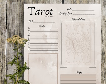 Tarot Journal- Grimoire Printable, Book of Shadows Printable, Tarot, Tarot Cards, Tarot Pages, Wiccan, Witch, Witchcraft, Tarot 101