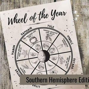 Southern Hemisphere Wheel of the Year- Grimoire Printable, Book of Shadows Printable, Grimoire, Pagan Holidays, Wiccan, Witch, Witchcraft
