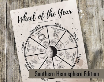 Southern Hemisphere Wheel of the Year- Grimoire Printable, Book of Shadows Printable, Grimoire, Pagan Holidays, Wiccan, Witch, Witchcraft
