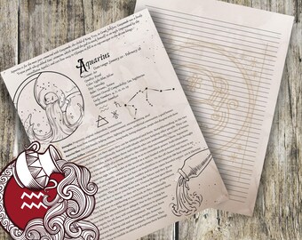 Aquarius- Grimoire Printable, Book of Shadows Printable, Zodiac, Wiccan, Witch, Witchcraft, The Zodiac Collection