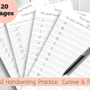 Handwriting Practice Sheets Bundle, Cursive and Print, Lined pages, Uppercase, Lowercase and Letters, Printable