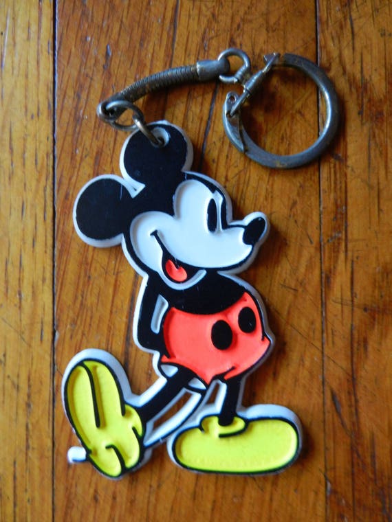 Vintage 70's Mickey Mouse Keyring Plastic Walt Di… - image 1