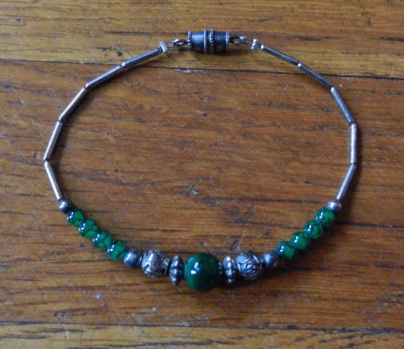 Vintage 80's Handmade Silver And Jade Green Bead … - image 3