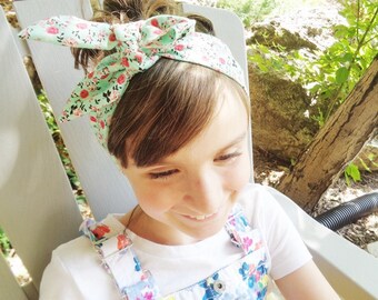 ANNIE Vintage Inspired Knotted Headband - Floral on Mint