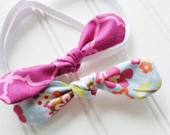 WILLA - Floral on Blue & Maroon Quarterfoil Headband Set