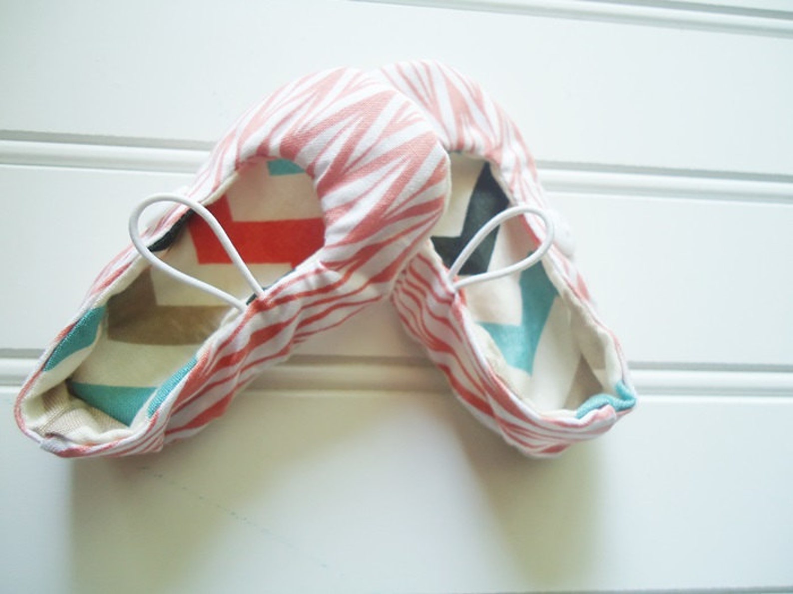 ballet flat slippers - coral geo stripes {size newborn}