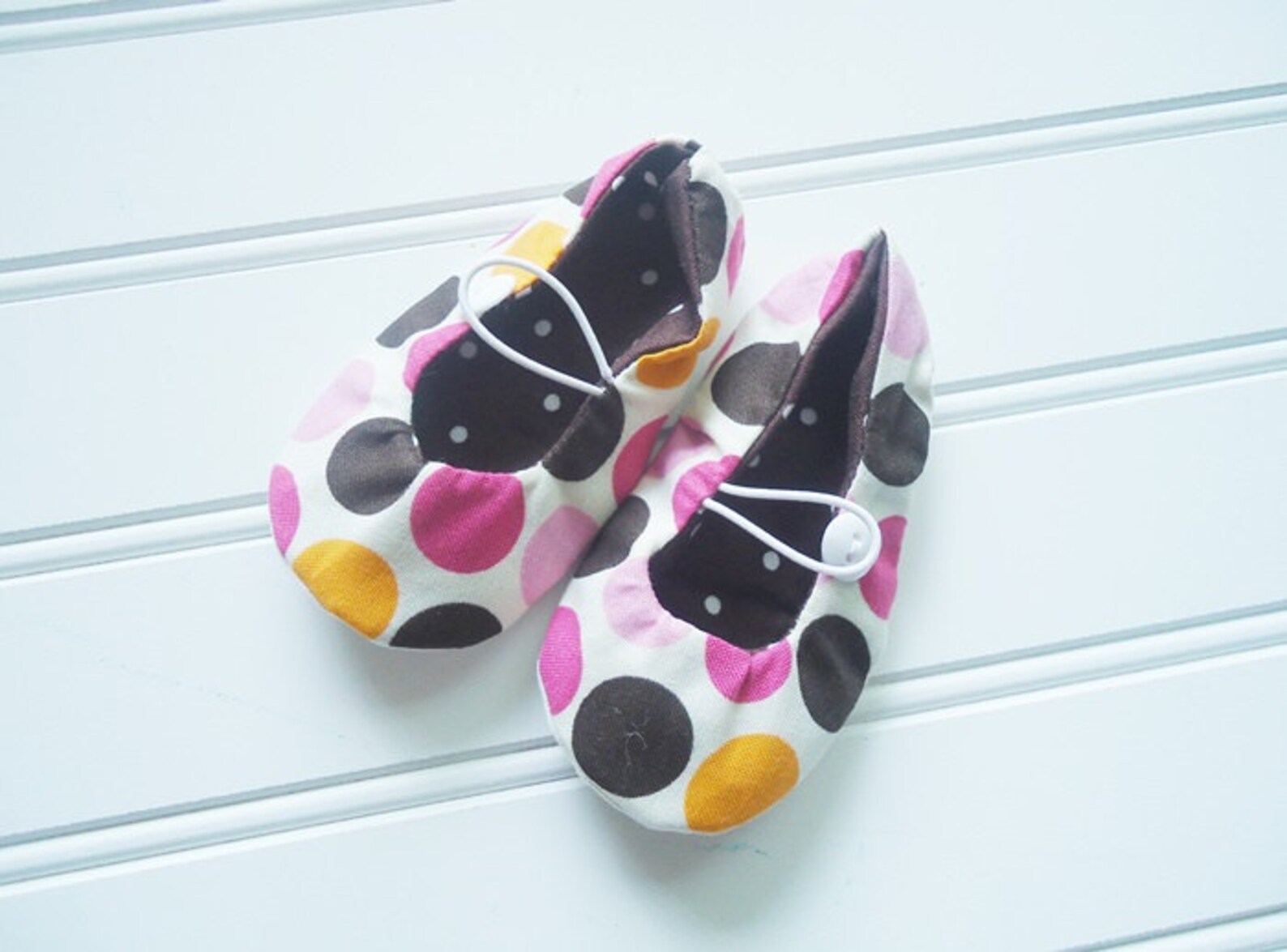 ballet flat slippers - pink and brown dot {size 3 months} ballet flat slippers - pink and brown dot {size 3 months}