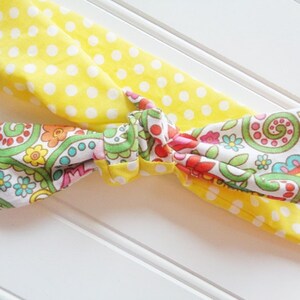 SARAH Knotted Headband - Dots on Yellow with Bright Floral