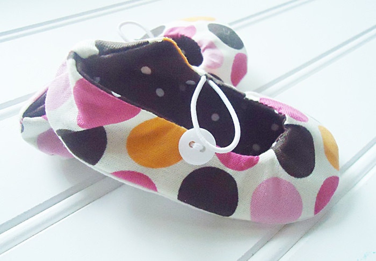 ballet flat slippers - pink and brown dot {size 3 months} ballet flat slippers - pink and brown dot {size 3 months}