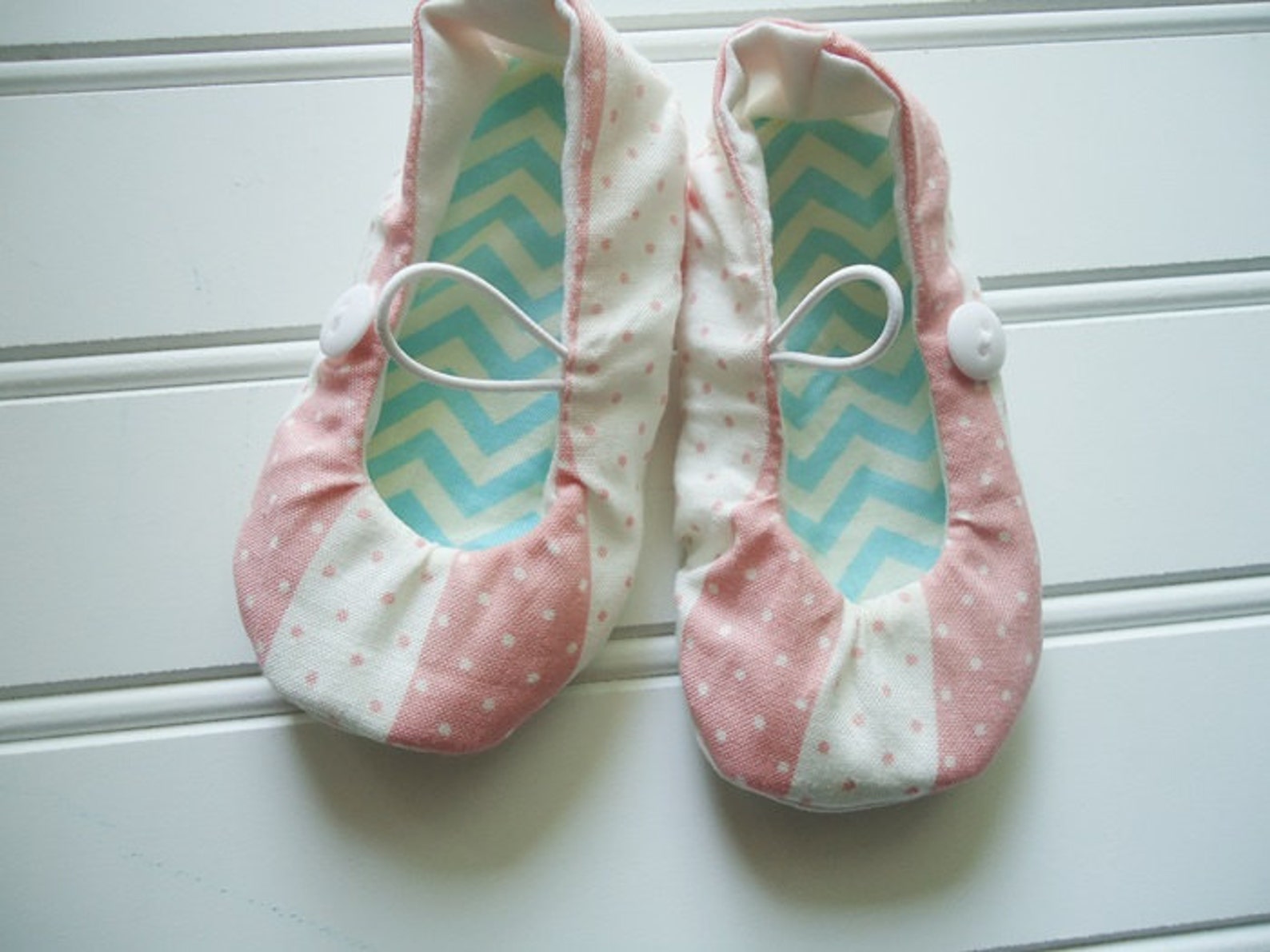 ballet flat slippers - pink and white polka dot {size 6 months}