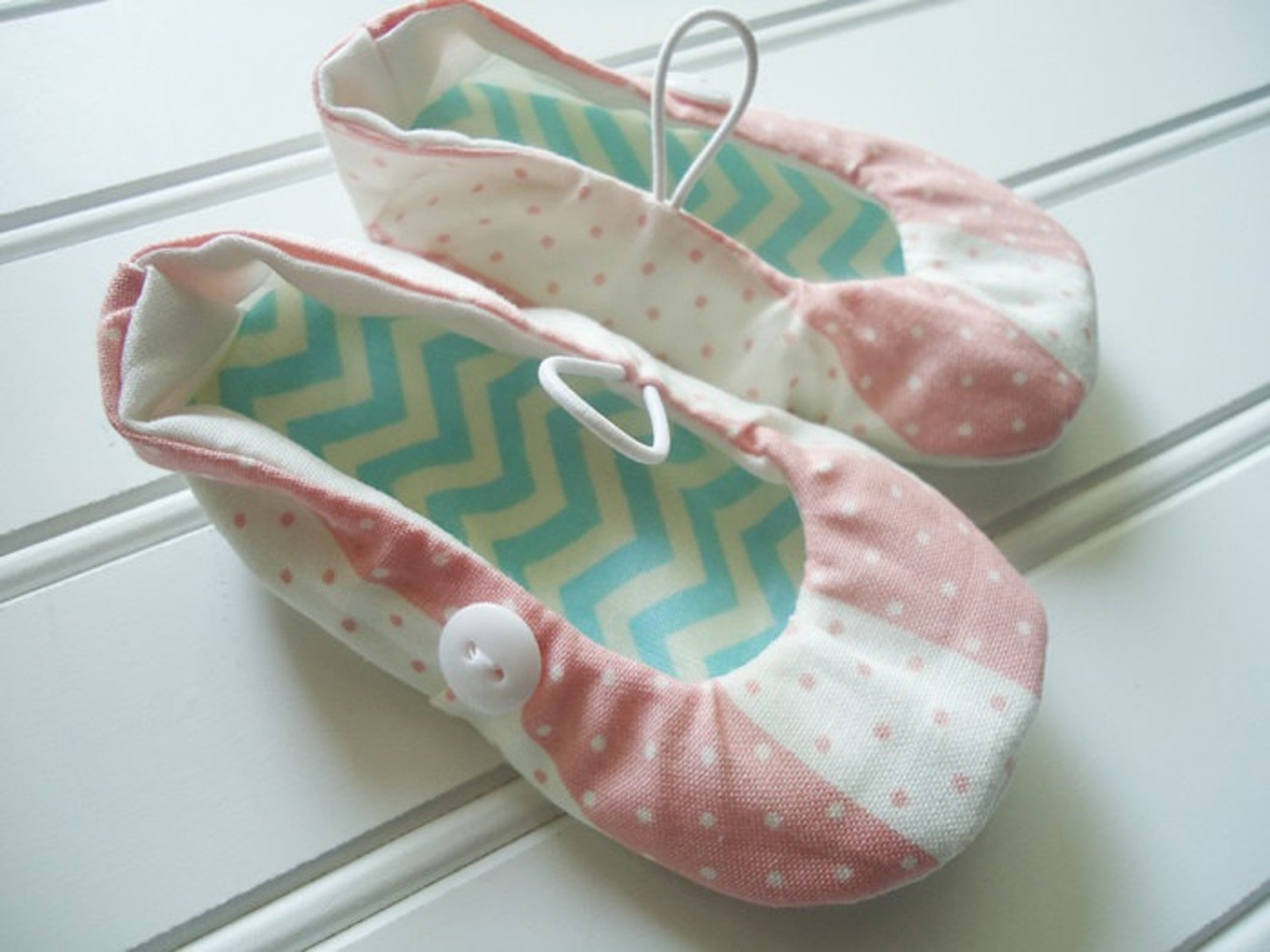 ballet flat slippers - pink and white polka dot {size 6 months}