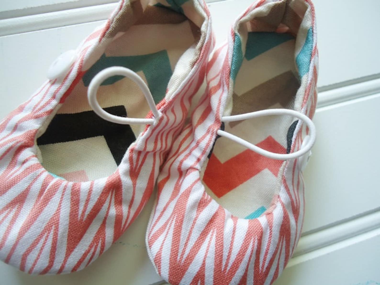 ballet flat slippers - coral geo stripes {size newborn}