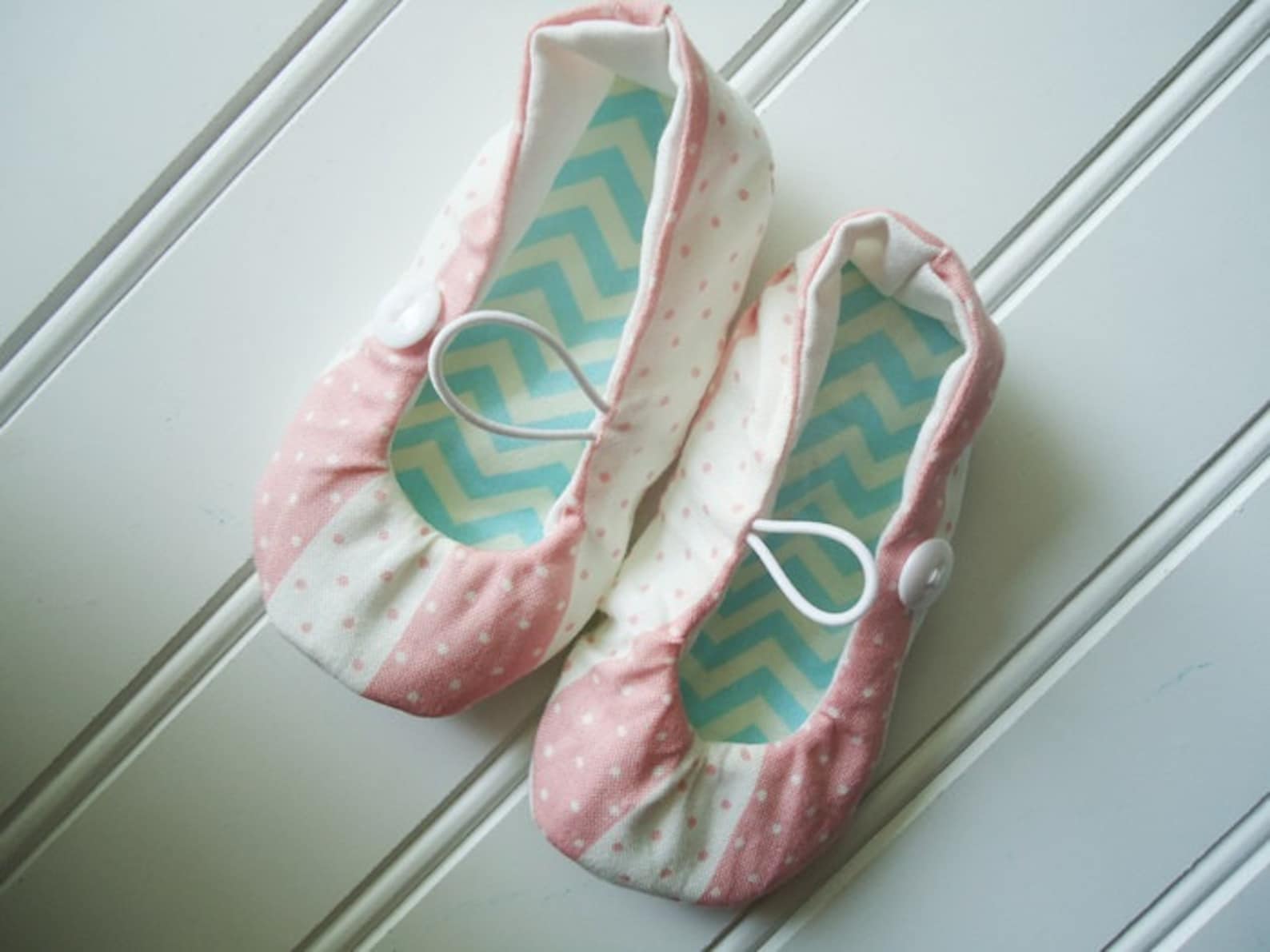 ballet flat slippers - pink and white polka dot {size 6 months}