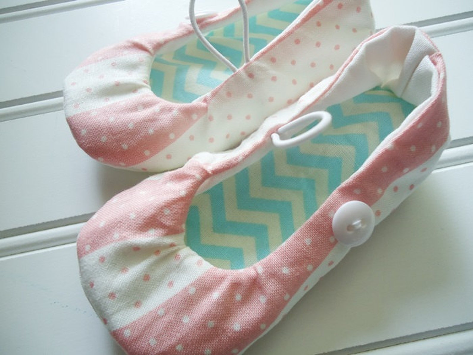 ballet flat slippers - pink and white polka dot {size 6 months}