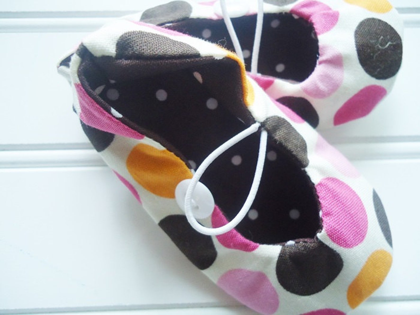 ballet flat slippers - pink and brown dot {size 3 months} ballet flat slippers - pink and brown dot {size 3 months}