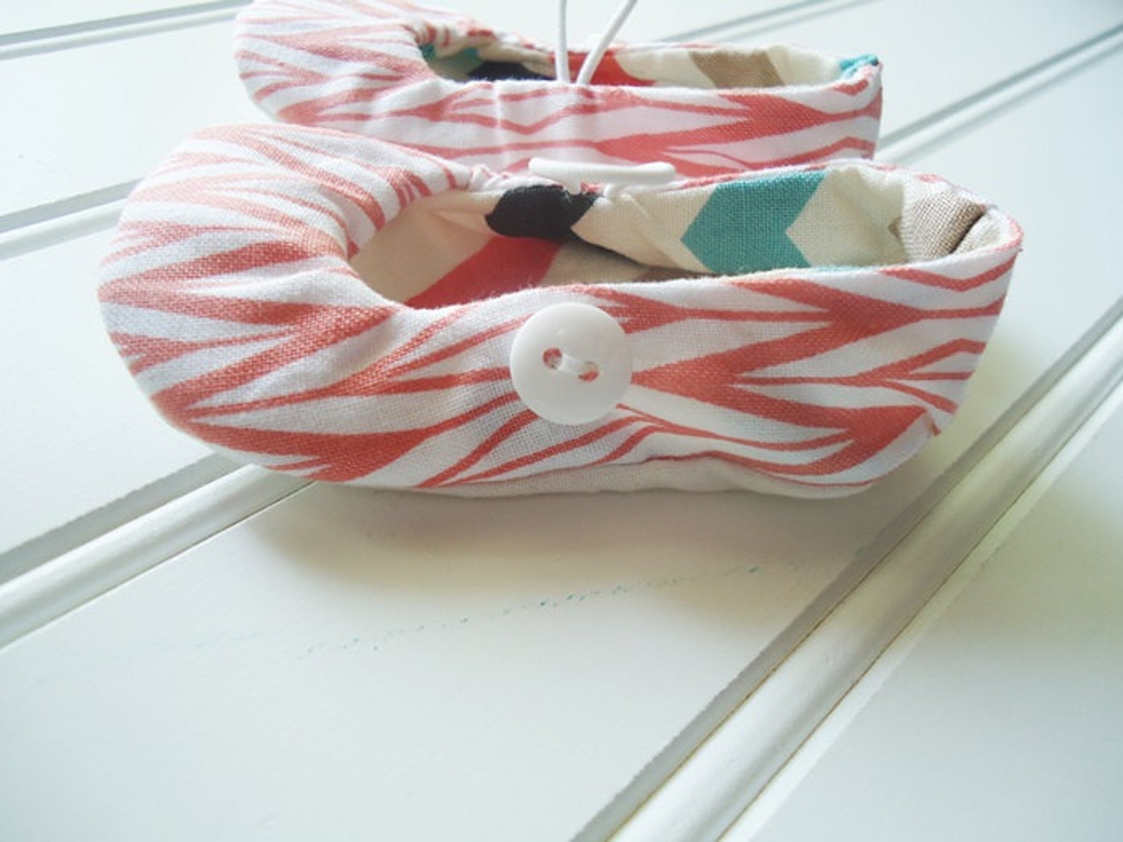 ballet flat slippers - coral geo stripes {size newborn}