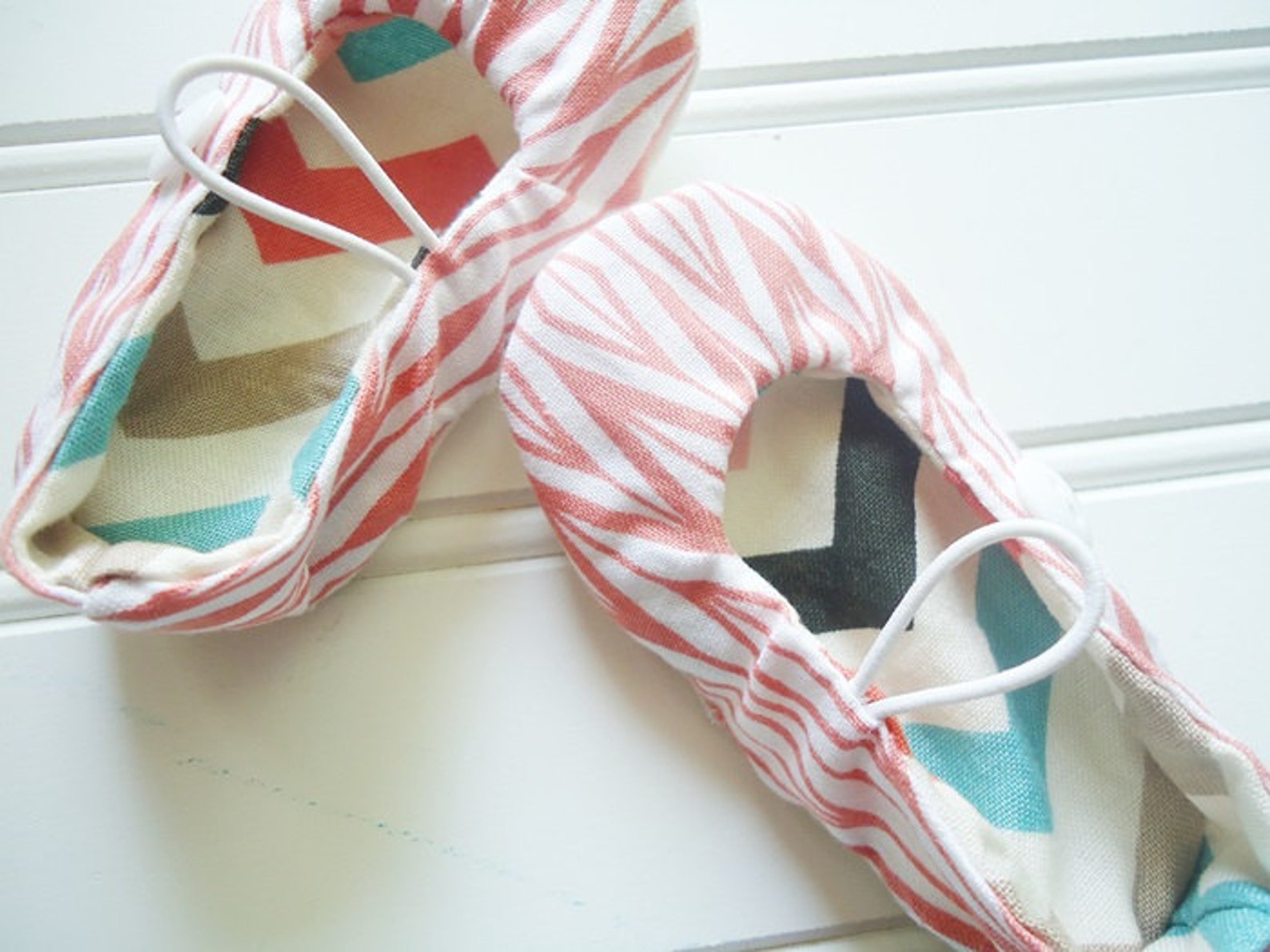 ballet flat slippers - coral geo stripes {size newborn}