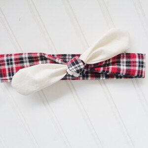SARAH Knotted Headband - Muslin with Red and Black Plaid