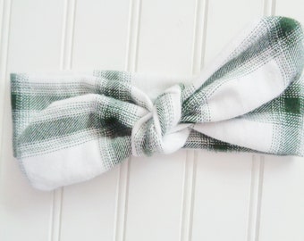 Flannel Green & White Plaid Knotted Headband, DONNA Headband