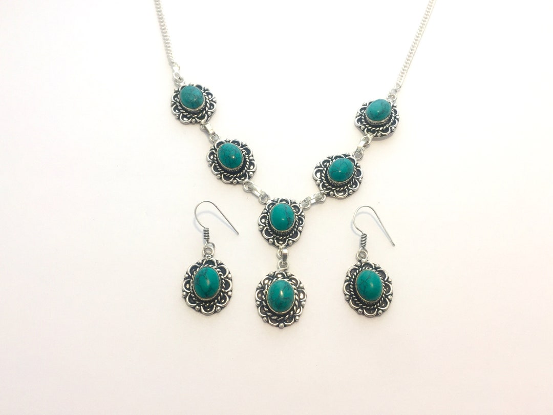 Vintage Natural Turquoise Gemstones 925 Sterling Silver 19