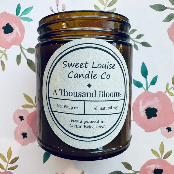 Homemade Soy Candles - Hand Poured - Scented Candles - Amber Glass Jar (9 oz) - Spring Candle