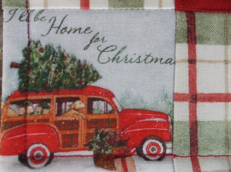 Christmas Plaid Red Truck Placemats, Cotton Quilted Placemats, Holiday