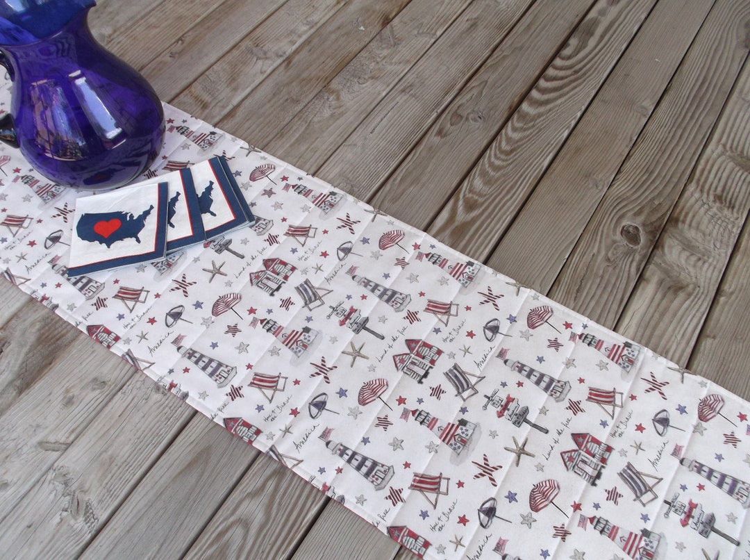 Beach Patriotic Table Runner, Quilted Sideboard Runner, Buffet Table Runner, Table Decor, Beach