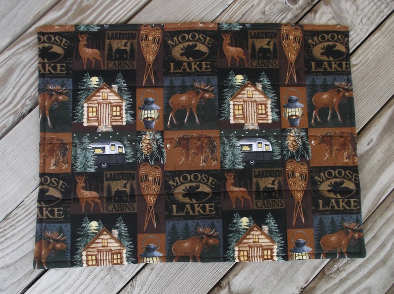 Cabin Wildlife Fabric Placemats, Quilted Placemats, Handmade Placemats