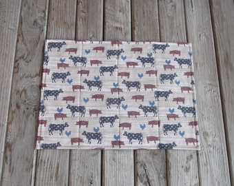 Americana patriotic placemats, farm animal placemats, quilted handmade placemats, July 4th decor, farm table decor, set of 4