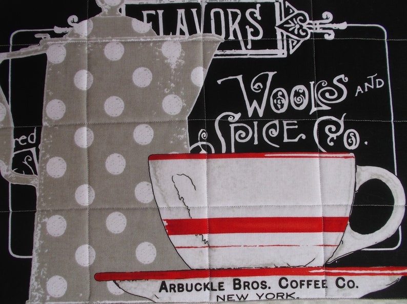 Coffee Themed Cotton Quilted Placemats Coffee Pots and Cups Etsy