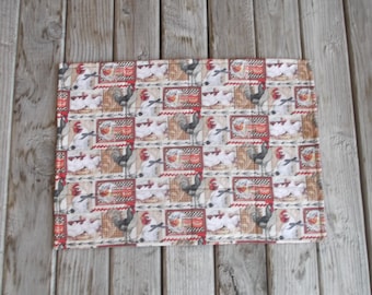 Scratch chicken quilted cotton placemats, rooster lover table decor, farm patchwork placemats, set of 4