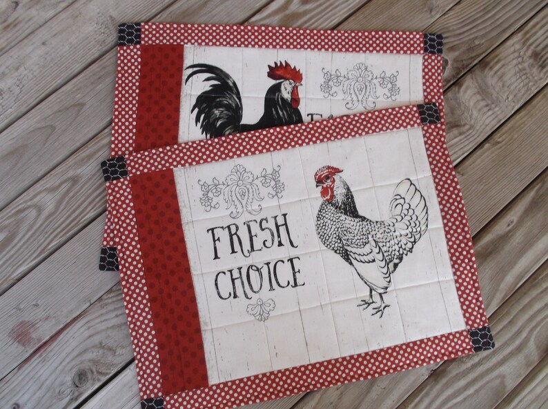Poultry Handmade Placemats Quilted Cotton Rooster Placemats Etsy