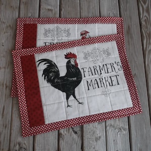 Poultry handmade placemats, quilted cotton rooster placemats, farm house placemats, chicken lover decor, set of 4