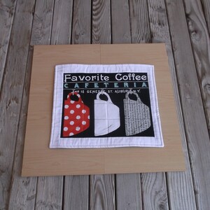 Coffee themed cotton quilted placemats, coffee pots and cups decor, novelty kitchen table decor, coffee lover, set of 4