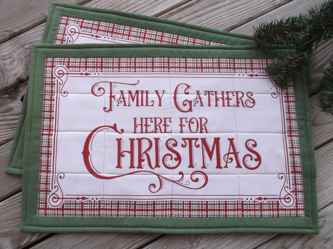 Christmas Family Cotton Placemats, Christmas Quotes Quilted Placemats