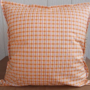 Fall Harvest orange gingham check pillow cover, country cottage, Thanksgiving decor, Halloween decor, pillow cover ONLY, 18 X 18 inches