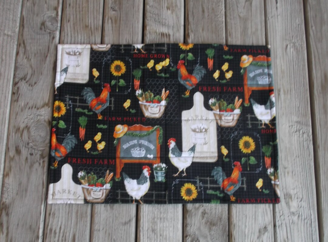 Homegrown Farm Placemats Country Farm Kitchen Quilted Cotton Etsy