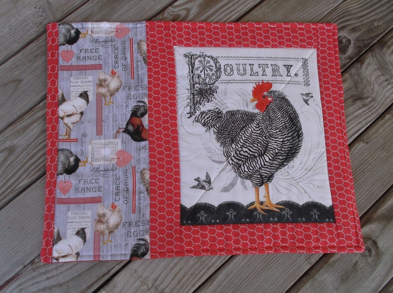 Poultry Handmade Placemats Quilted Cotton Rooster Placemats Etsy