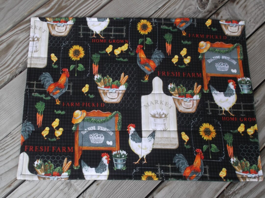 Homegrown Farm Placemats Country Farm Kitchen Quilted Cotton Etsy