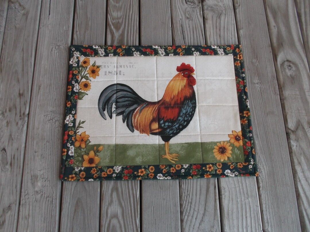 French Country Cotton Quilted Rectangle Placemats, Poultry Lover