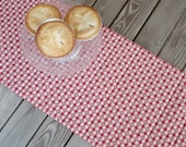 Red gingham check table runner, summer table runner, fabric quilted table runner, side board runner, table decor gift, 63 inches