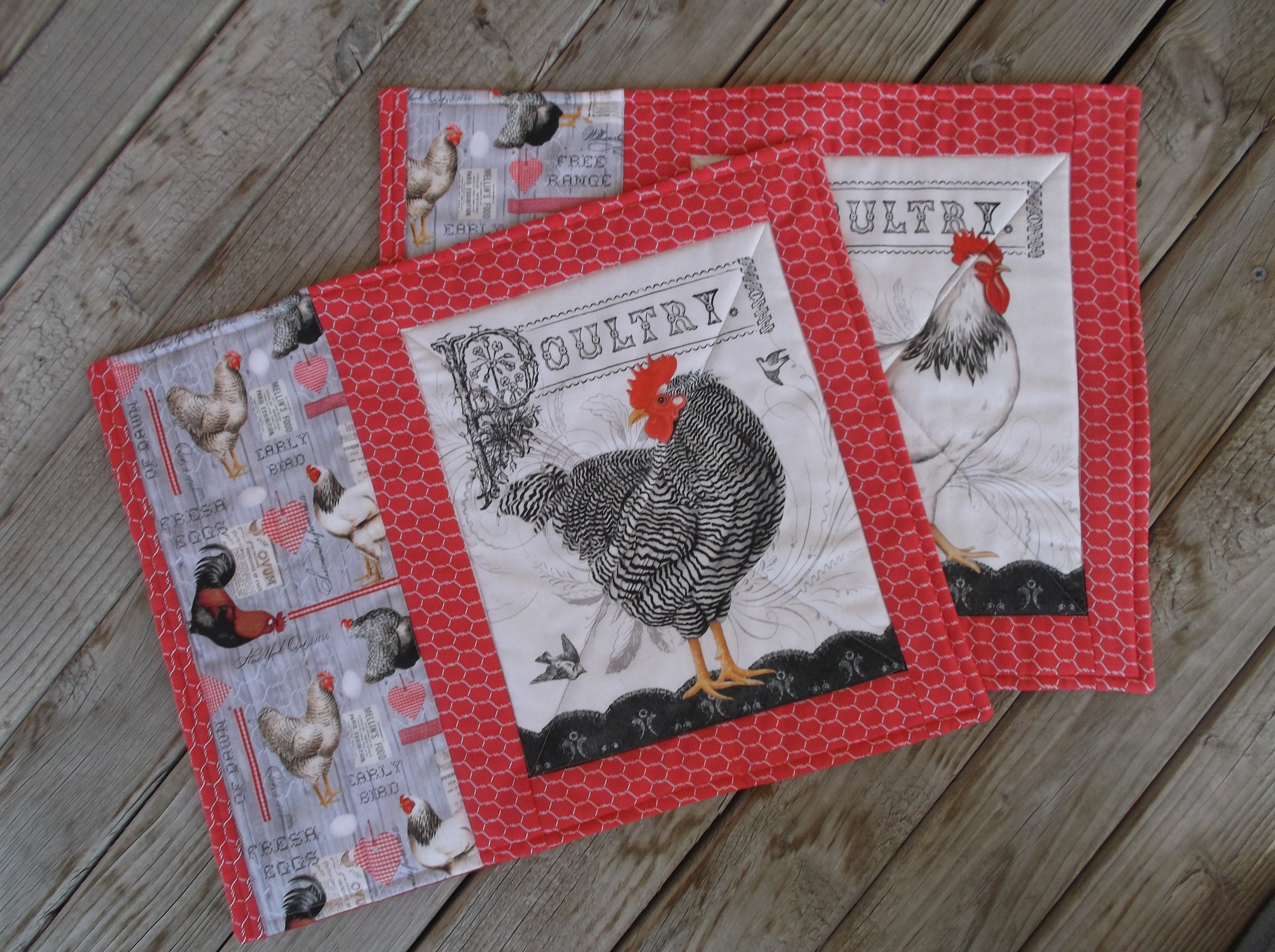 Poultry Handmade Placemats Quilted Cotton Rooster Placemats Etsy
