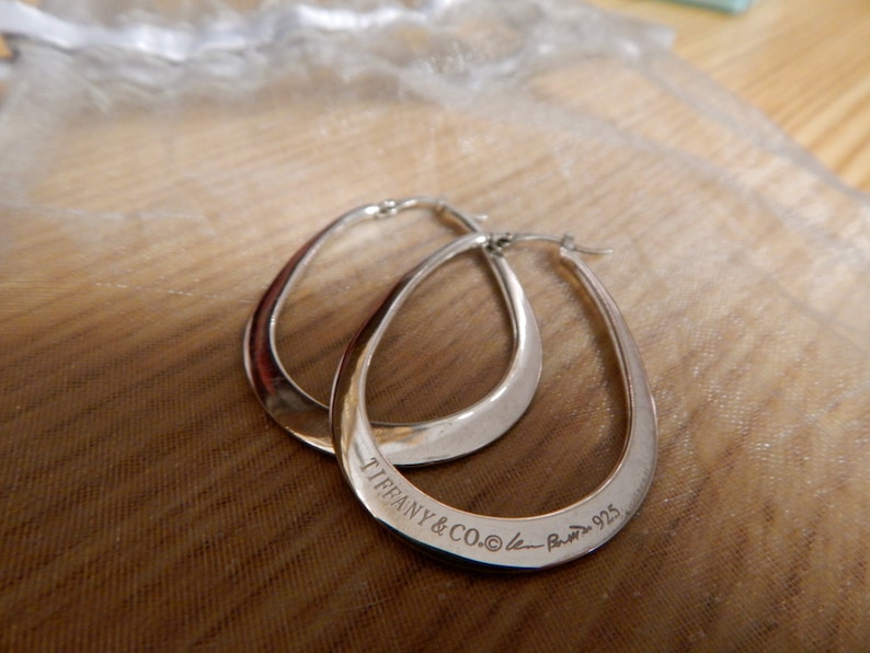 Tiffany & Co. Sterling Silver 925 Oval Hoop Earrings designed Etsy