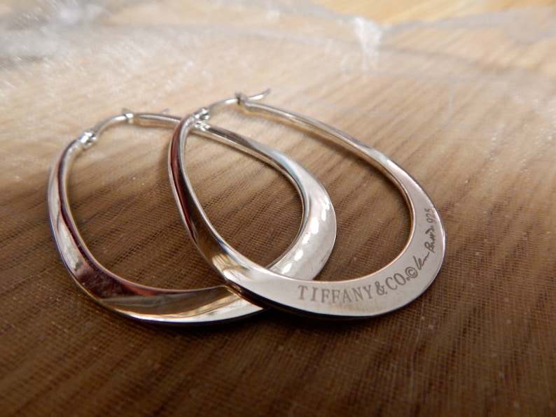 Tiffany & Co. Sterling Silver 925 Oval Hoop Earrings designed Etsy